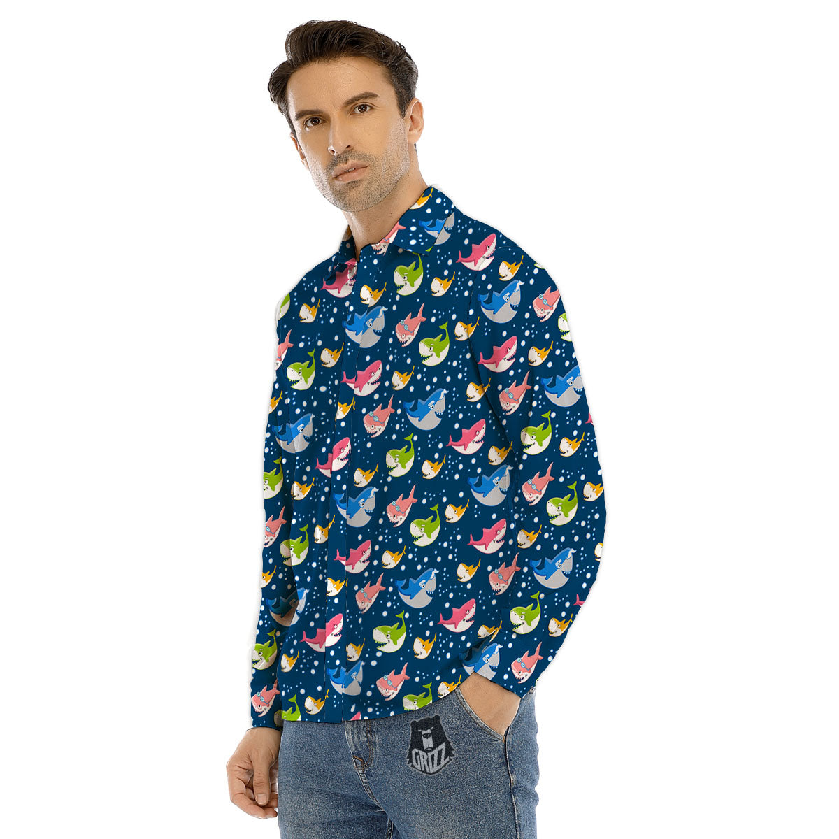 Baby Sharks Colorful Print Pattern Men's Dress Shirts-grizzshop