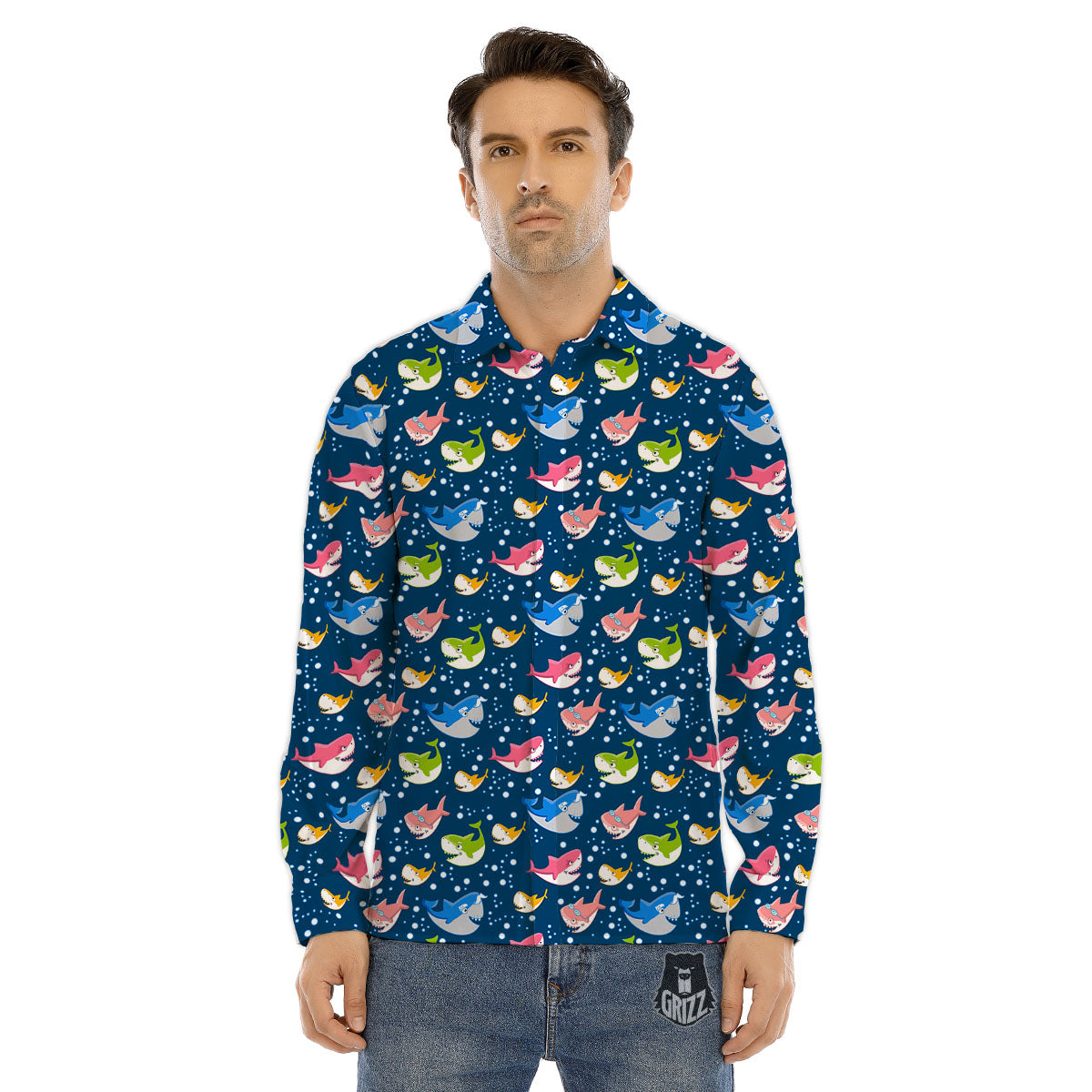 Baby Sharks Colorful Print Pattern Men's Dress Shirts-grizzshop