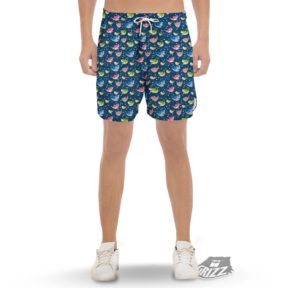 Baby Sharks Colorful Print Pattern Men's Gym Shorts-grizzshop