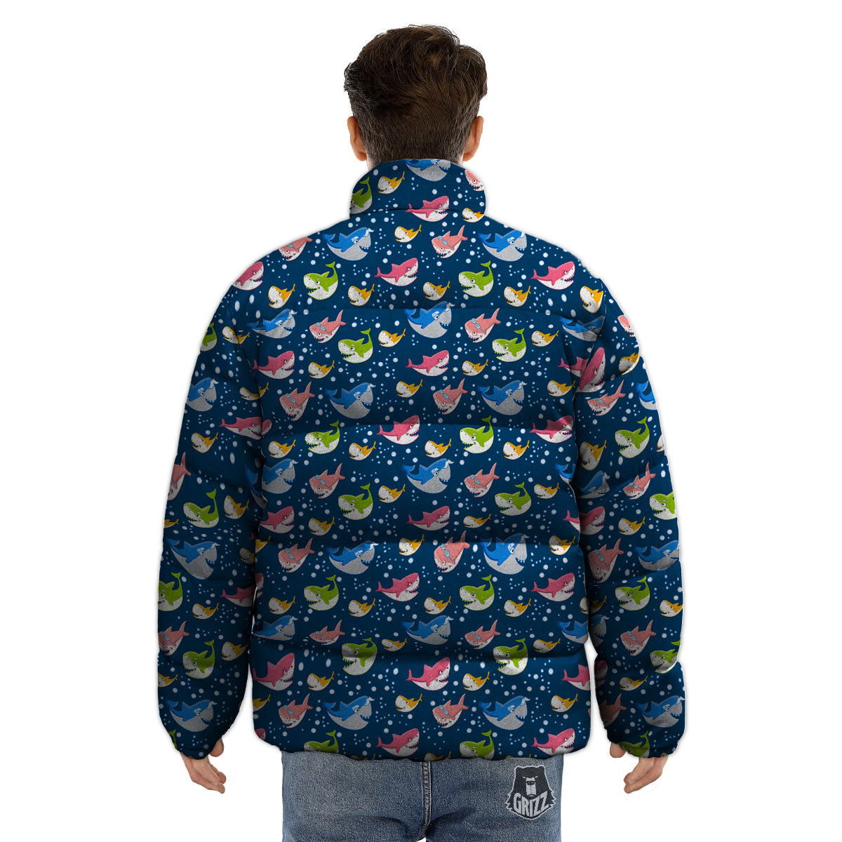 Baby Sharks Colorful Print Pattern Puffer Jacket-grizzshop