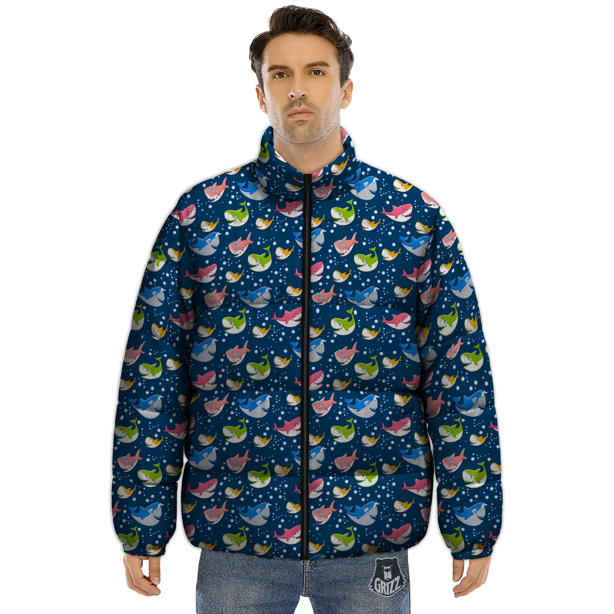 Baby Sharks Colorful Print Pattern Puffer Jacket-grizzshop