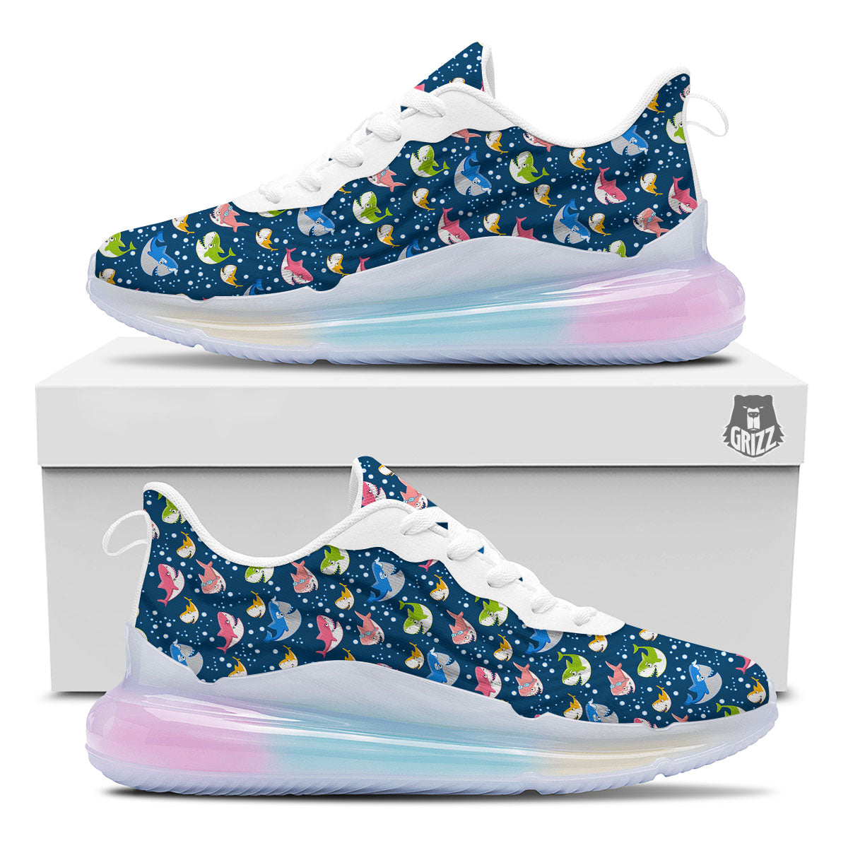 Baby Sharks Colorful Print Pattern Running Sneakers-grizzshop