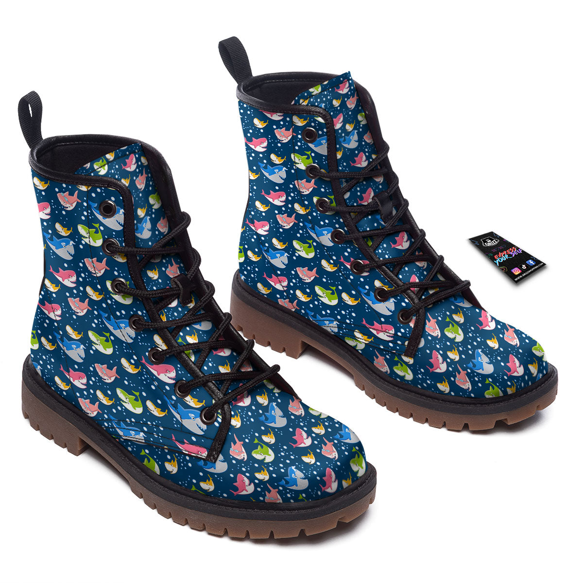 Baby Sharks Colorful Print Pattern Work Boots-grizzshop