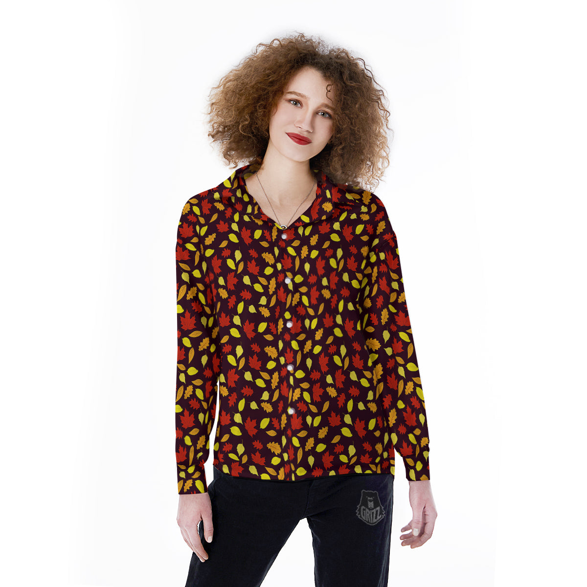 Back And Elm Maple Leave Print Pattern Women's Long Sleeve Shirts-grizzshop