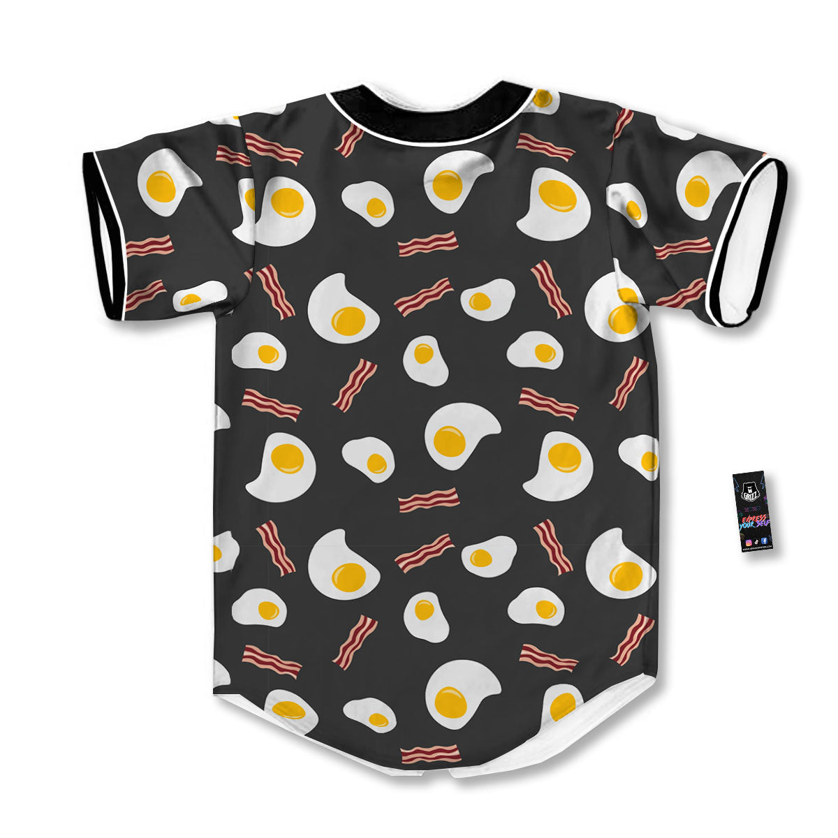 Bacon And Black Fried Egg Print Pattern Baseball Jersey-grizzshop
