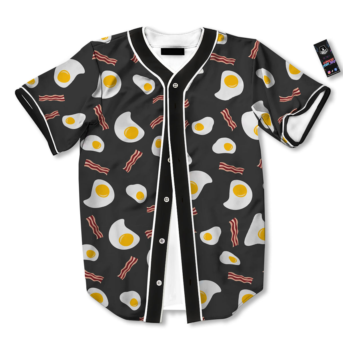 Bacon And Black Fried Egg Print Pattern Baseball Jersey-grizzshop
