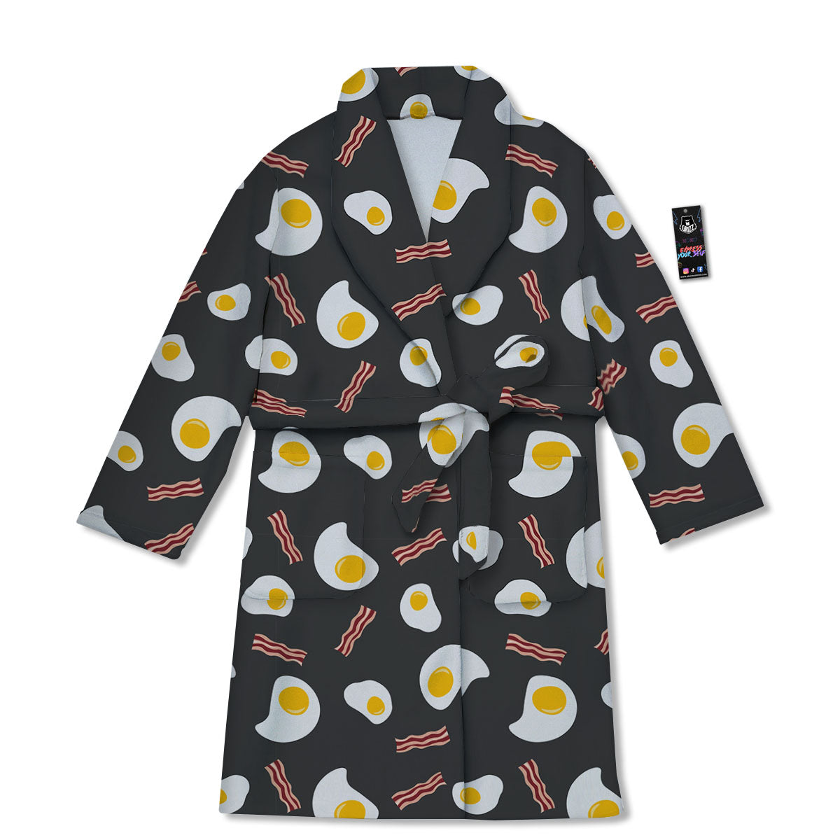 Bacon And Black Fried Egg Print Pattern Bathrobe-grizzshop