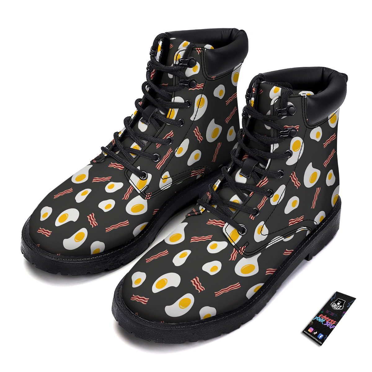 Bacon And Black Fried Egg Print Pattern Boots-grizzshop