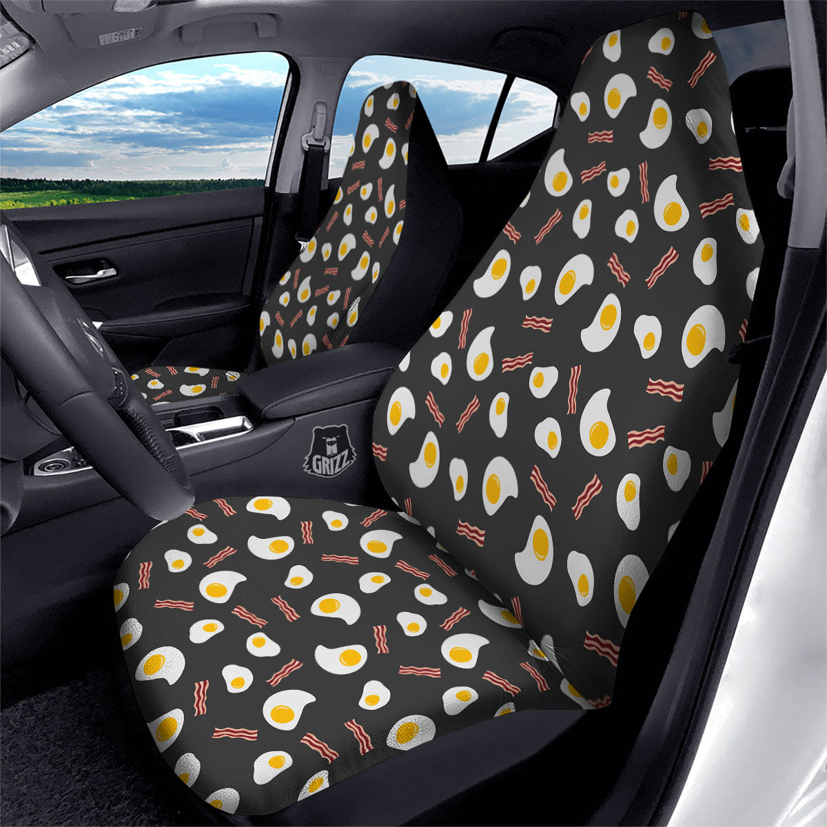 Bacon And Black Fried Egg Print Pattern Car Seat Covers-grizzshop