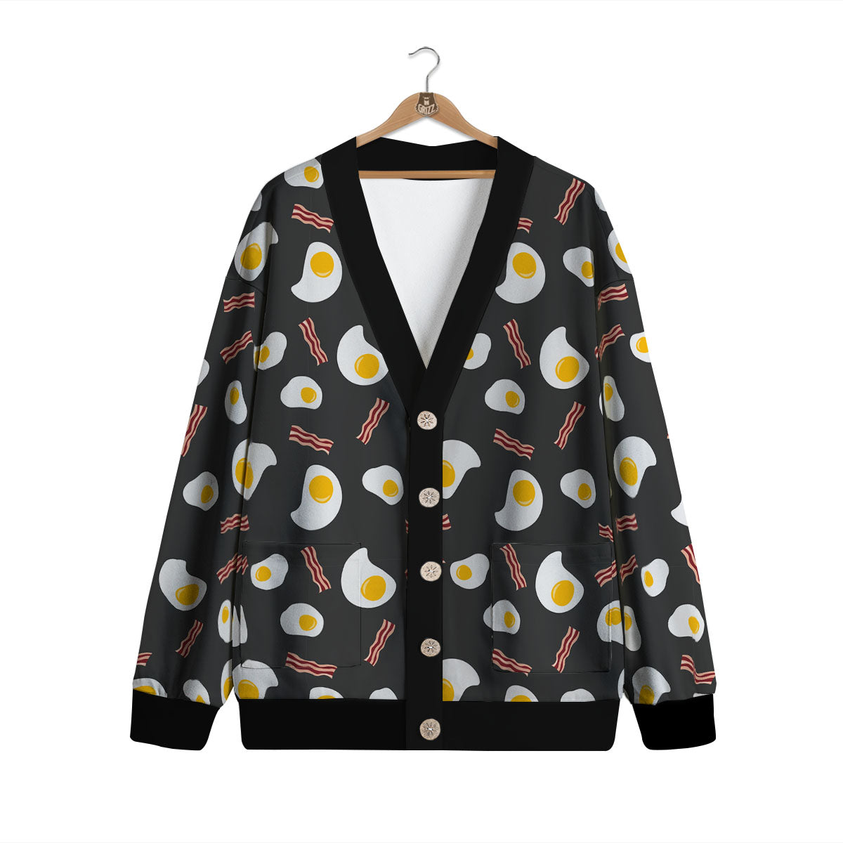 Bacon And Black Fried Egg Print Pattern Cardigan-grizzshop
