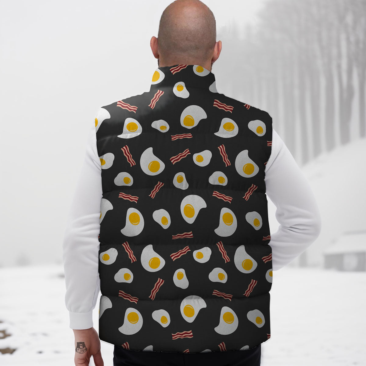 Bacon And Black Fried Egg Print Pattern Down Vest