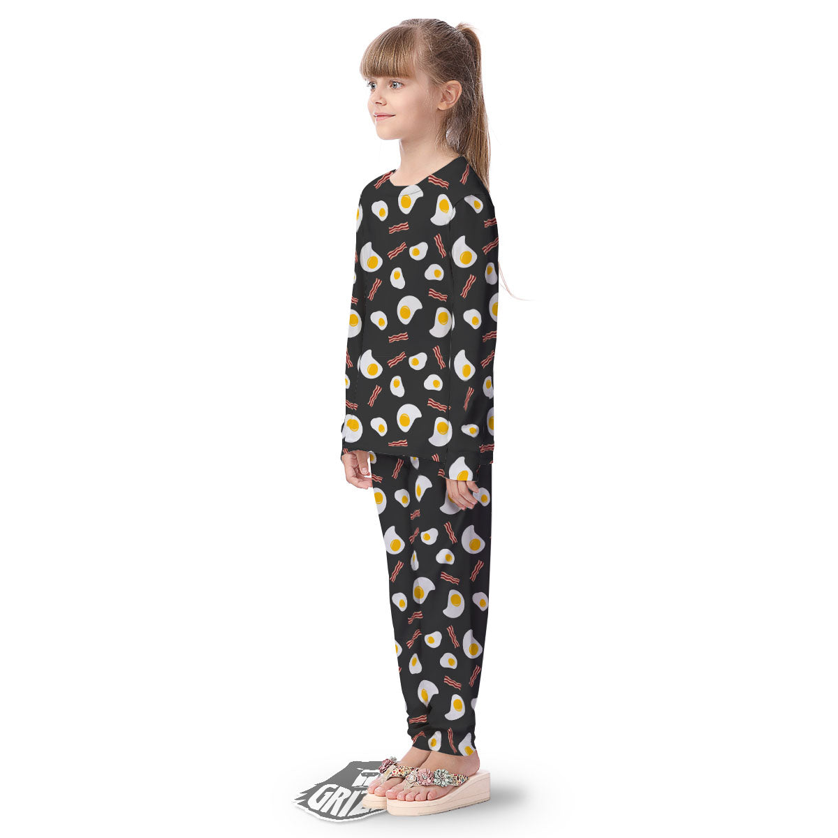 Bacon And Black Fried Egg Print Pattern Kid's Pajamas-grizzshop