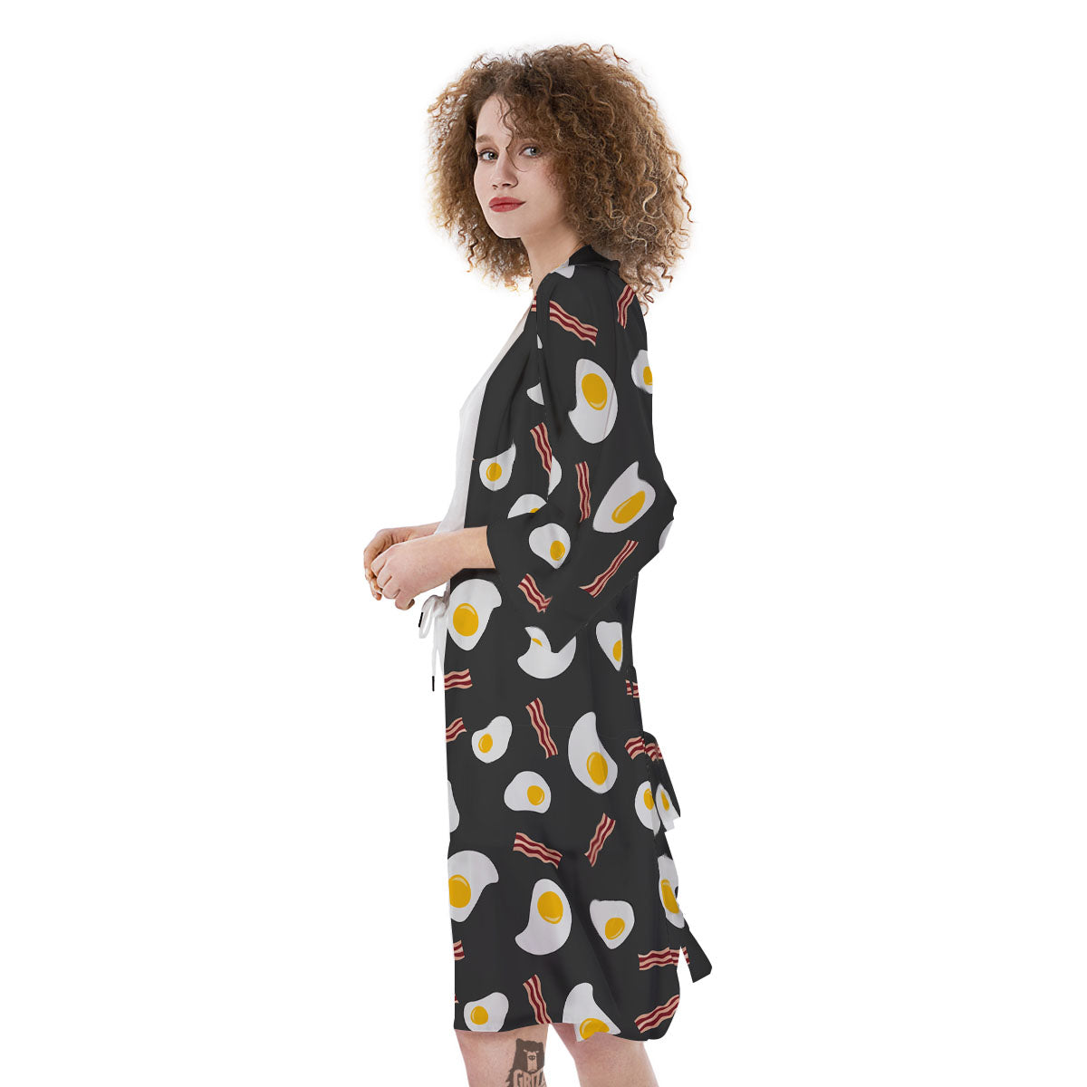 Bacon And Black Fried Egg Print Pattern Kimono-grizzshop