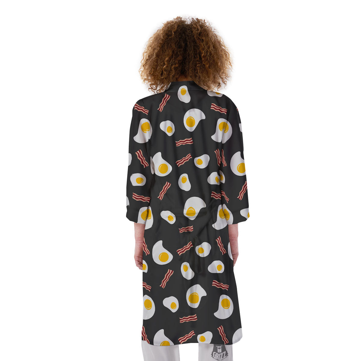 Bacon And Black Fried Egg Print Pattern Kimono-grizzshop