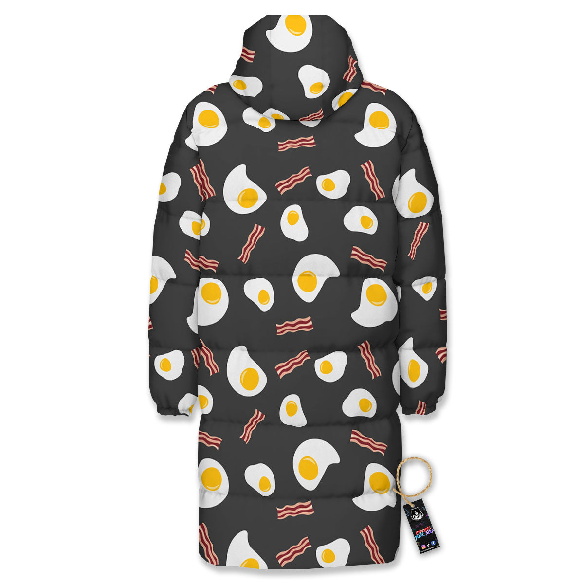 Bacon And Black Fried Egg Print Pattern Long Down Jacket-grizzshop