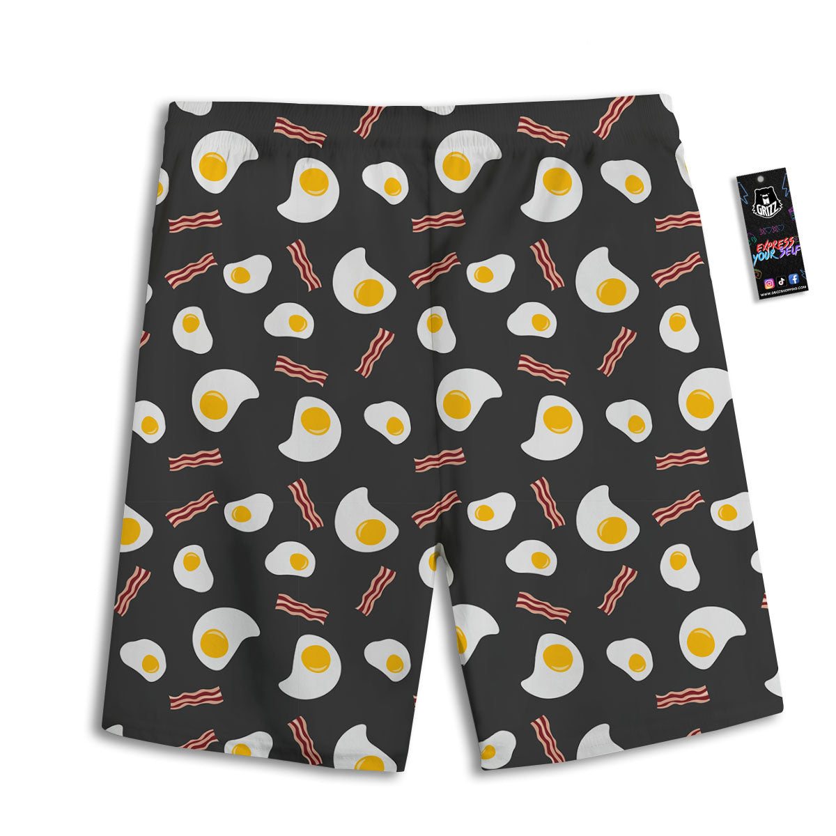 Bacon And Black Fried Egg Print Pattern Men's Athletic Shorts