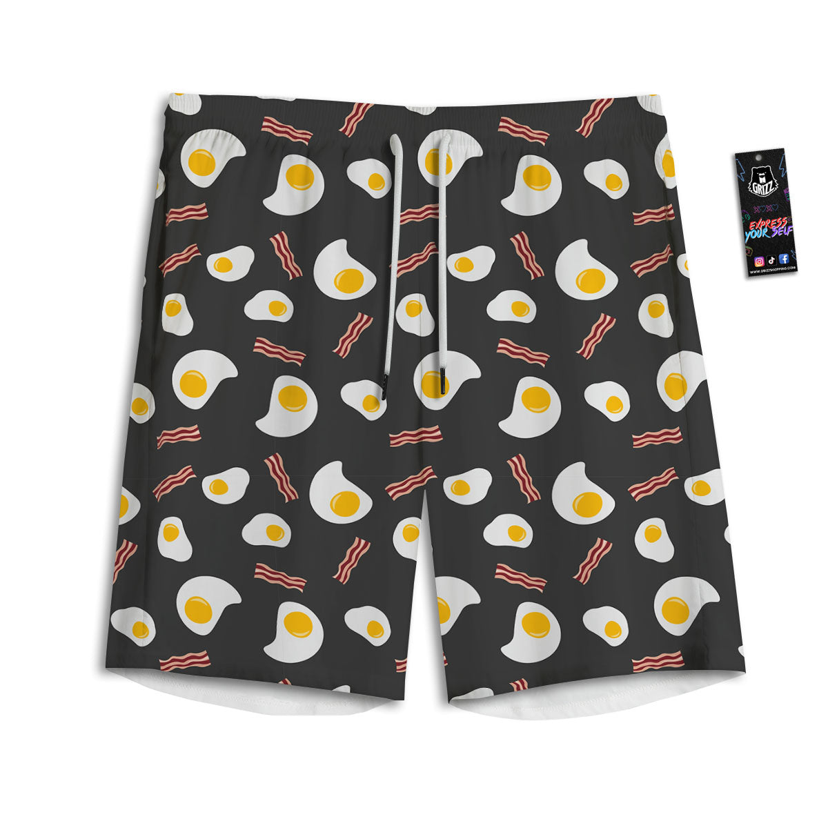 Bacon And Black Fried Egg Print Pattern Men's Athletic Shorts