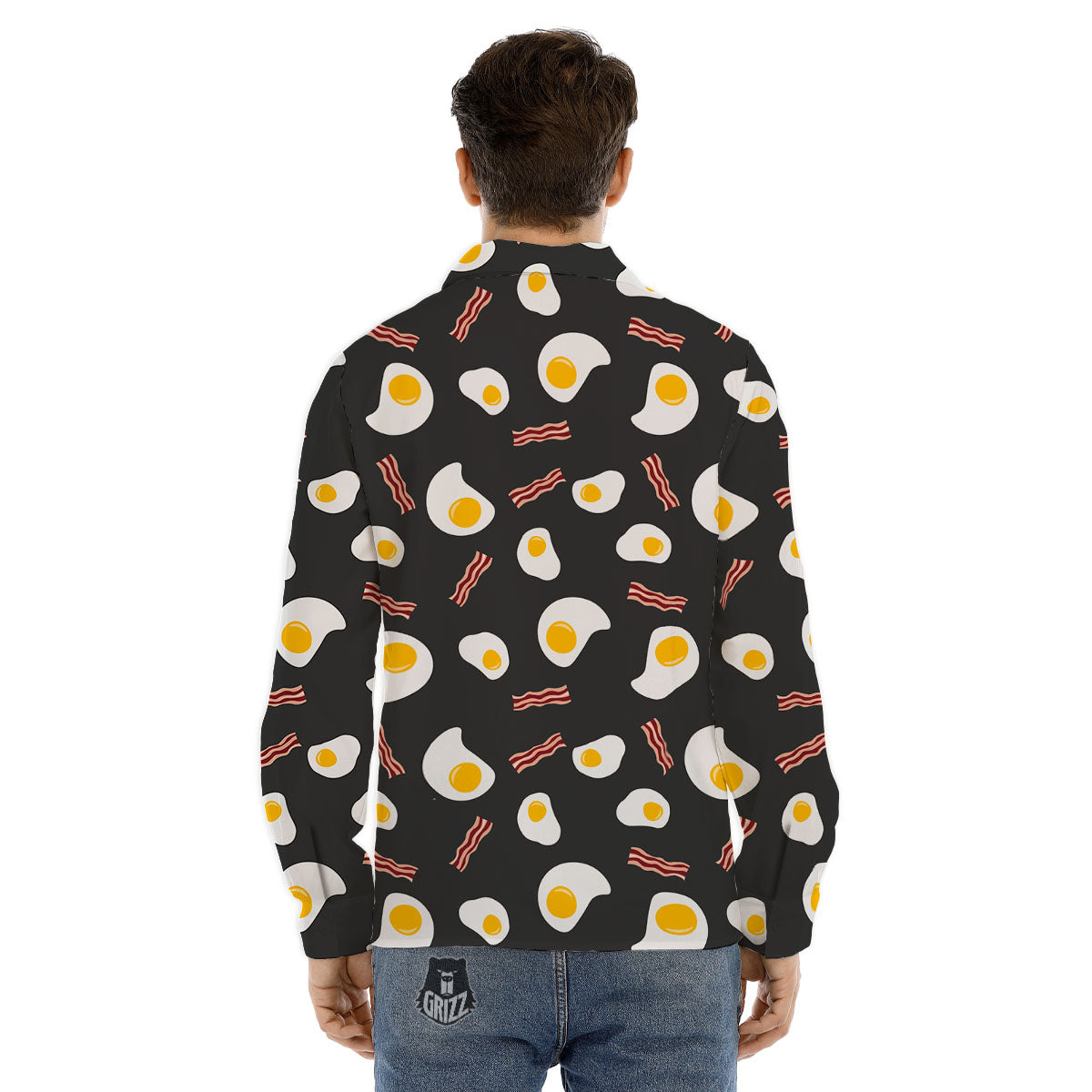 Bacon And Black Fried Egg Print Pattern Men's Dress Shirts-grizzshop