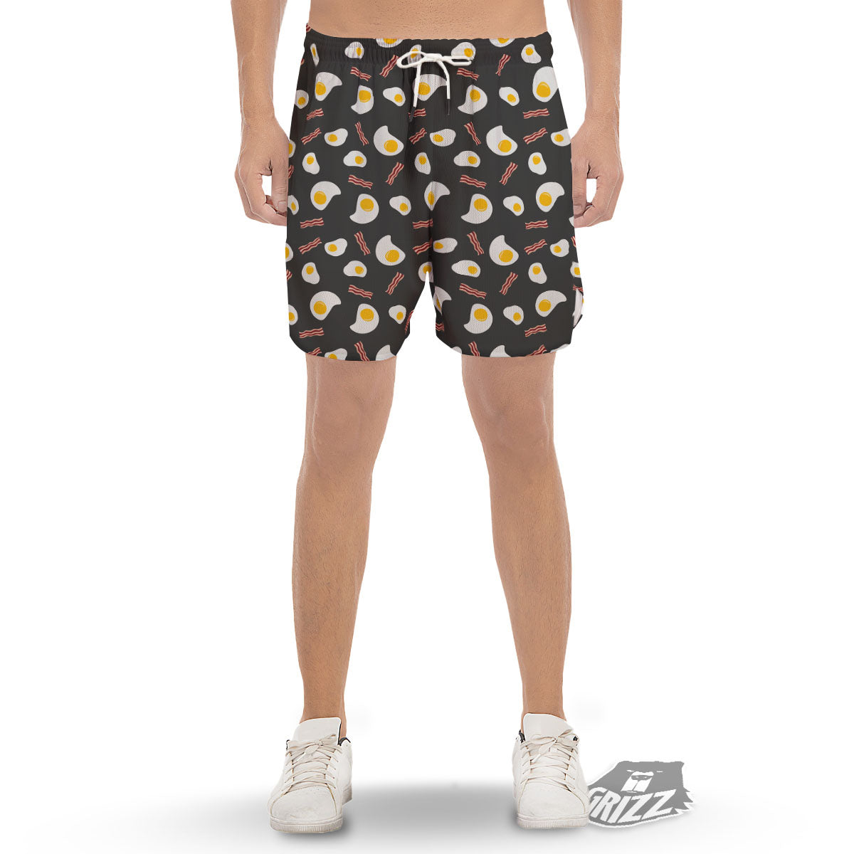 Bacon And Black Fried Egg Print Pattern Men's Gym Shorts-grizzshop