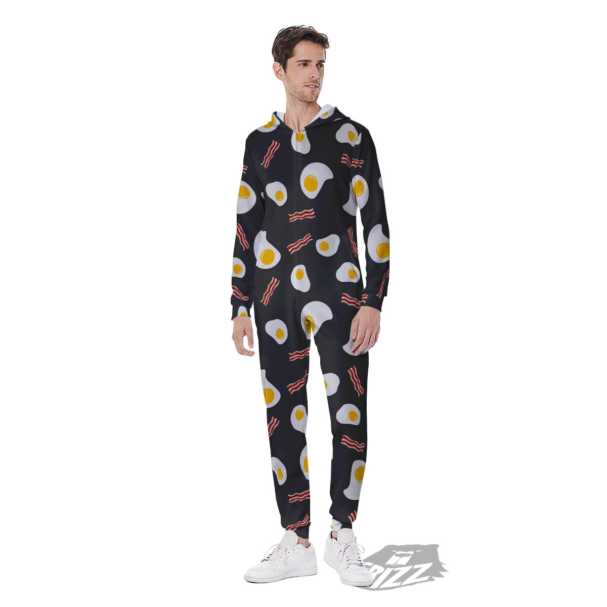 Bacon And Black Fried Egg Print Pattern Men's Jumpsuit-grizzshop
