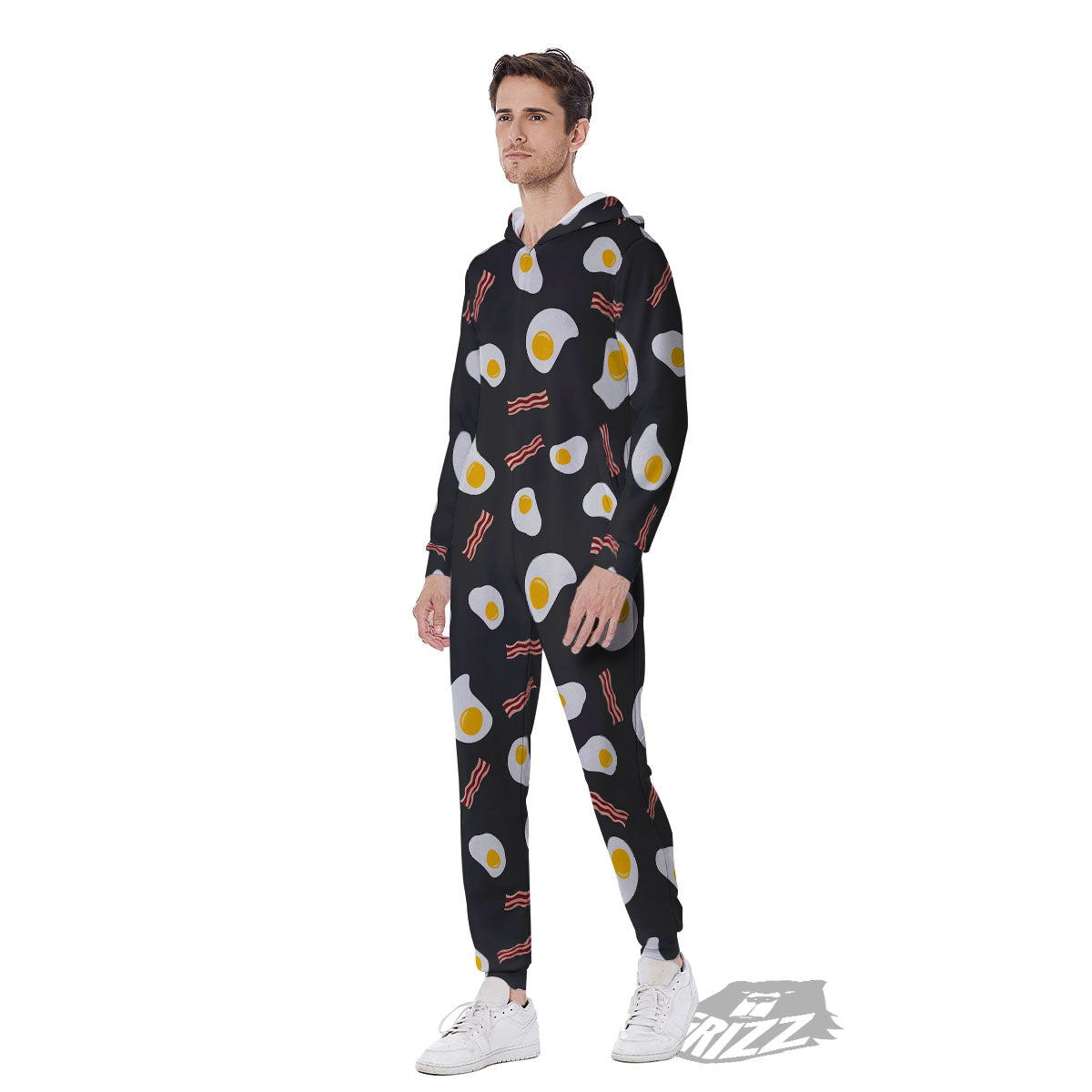 Bacon And Black Fried Egg Print Pattern Men's Jumpsuit-grizzshop
