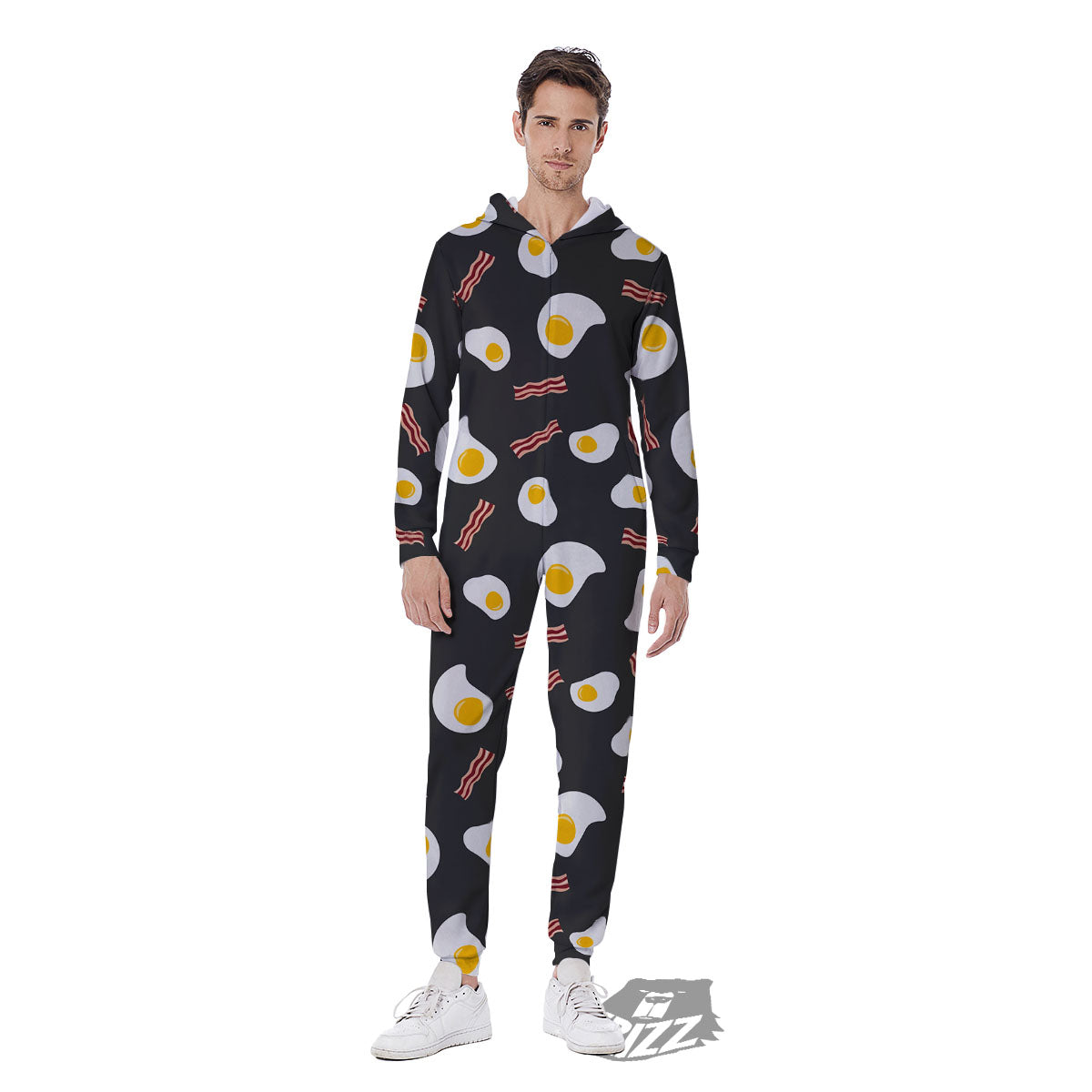 Bacon And Black Fried Egg Print Pattern Men's Jumpsuit-grizzshop