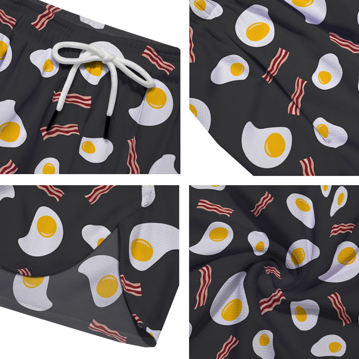 Bacon And Black Fried Egg Print Pattern Men's Running Shorts-grizzshop