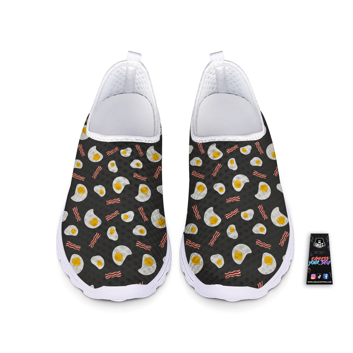 Bacon And Black Fried Egg Print Pattern Nurse Shoes-grizzshop