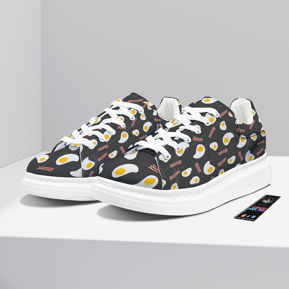 Bacon And Black Fried Egg Print Pattern Platform Shoes-grizzshop
