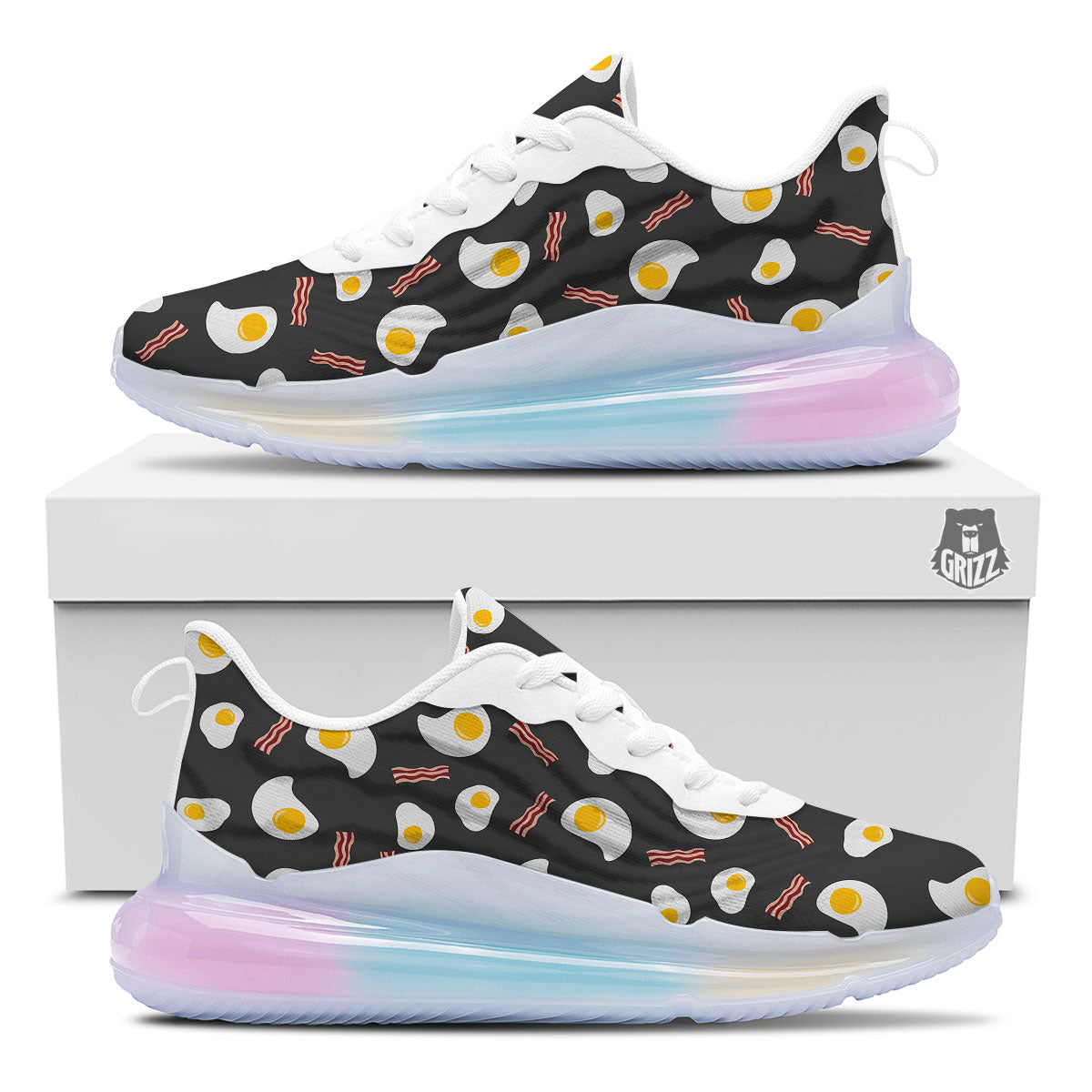 Bacon And Black Fried Egg Print Pattern Running Sneakers-grizzshop