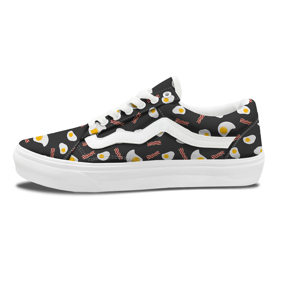 Bacon And Black Fried Egg Print Pattern Skate Shoes-grizzshop