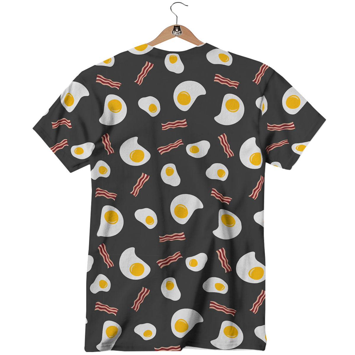 Bacon And Black Fried Egg Print Pattern T-Shirt-grizzshop