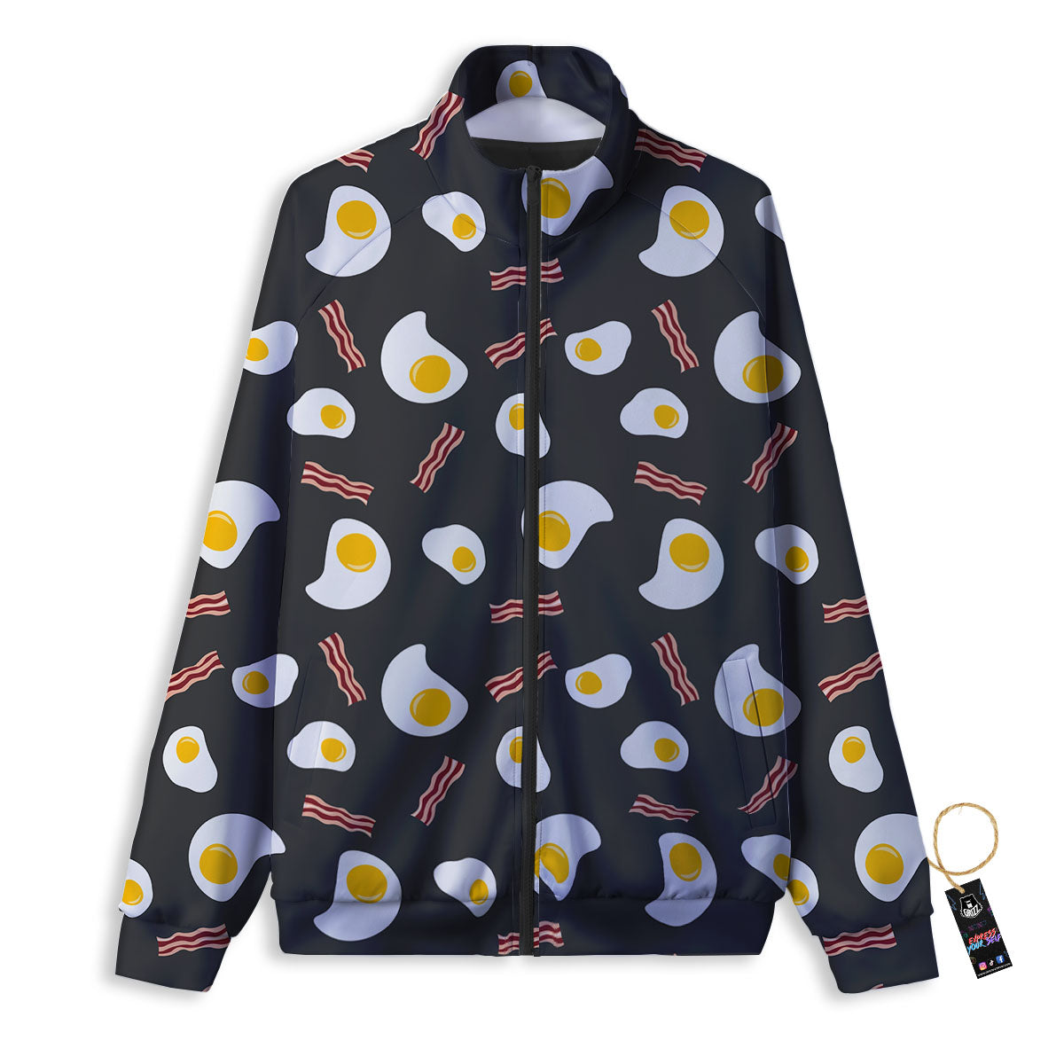 Bacon And Black Fried Egg Print Pattern Track Jacket-grizzshop