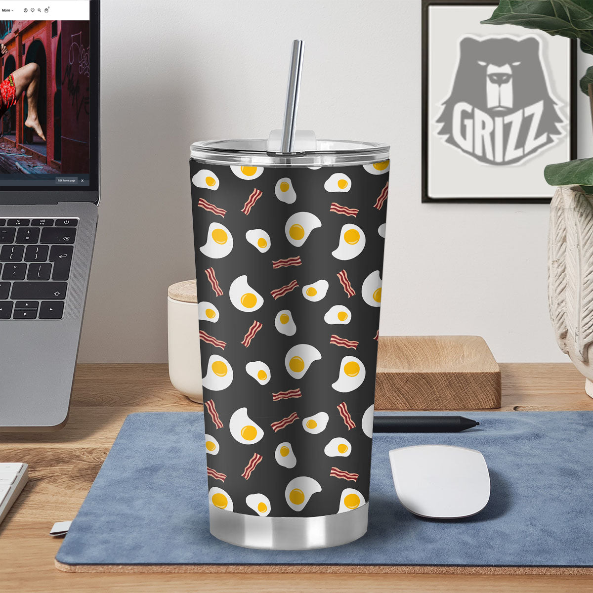 Bacon And Black Fried Egg Print Pattern Tumbler-grizzshop