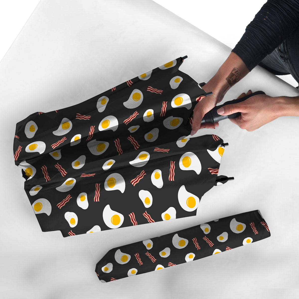 Bacon And Black Fried Egg Print Pattern Umbrella-grizzshop