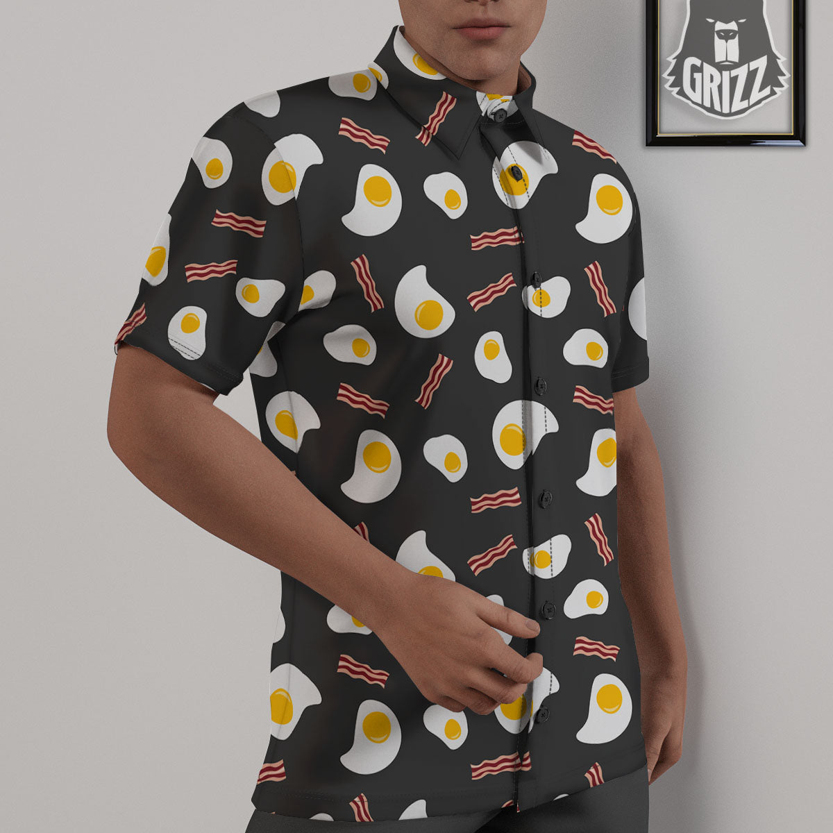 Bacon And Black Fried Egg Print Pattern Untucked Shirts-grizzshop