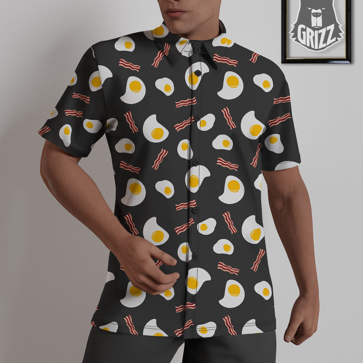 Bacon And Black Fried Egg Print Pattern Untucked Shirts-grizzshop