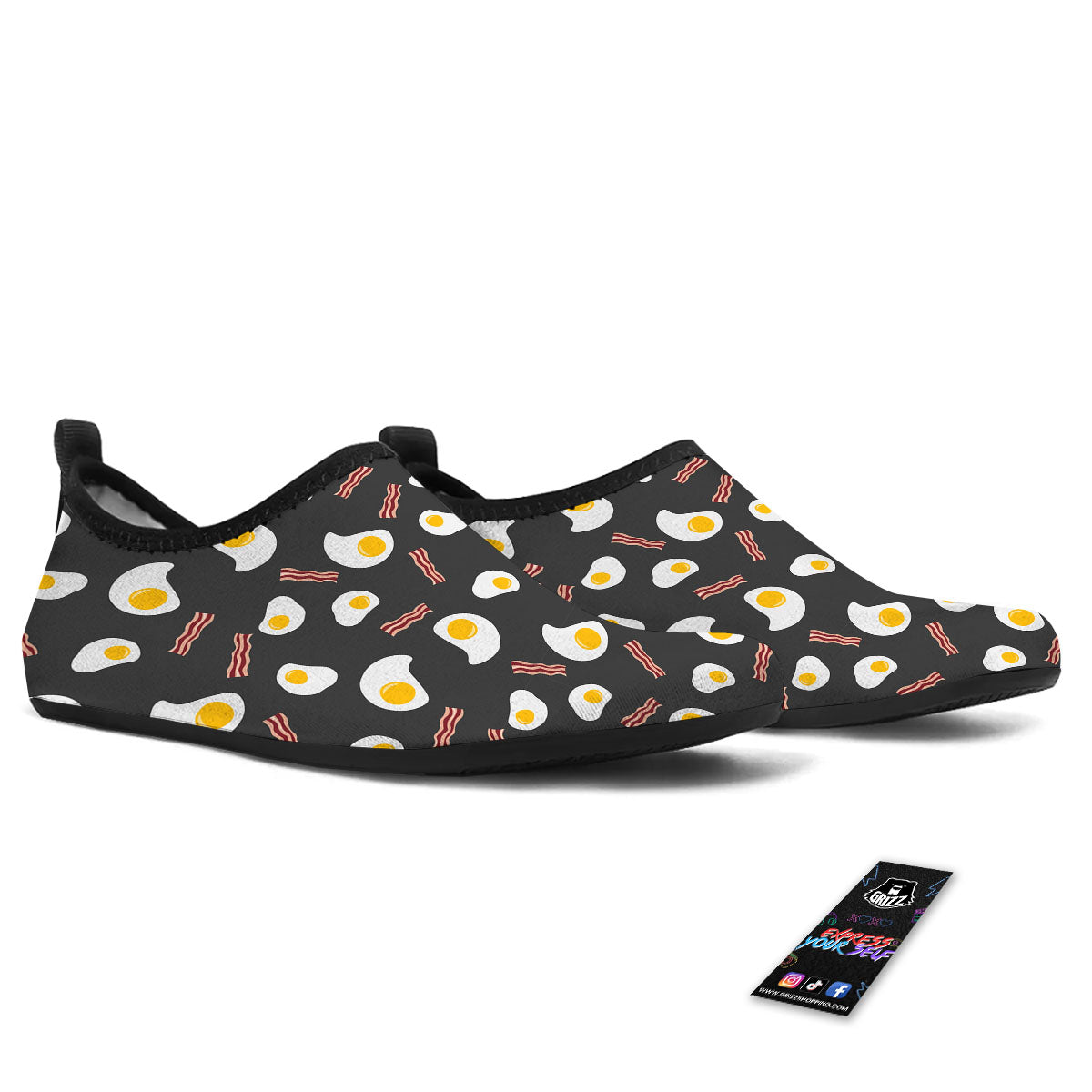 Bacon And Black Fried Egg Print Pattern Water Shoes-grizzshop