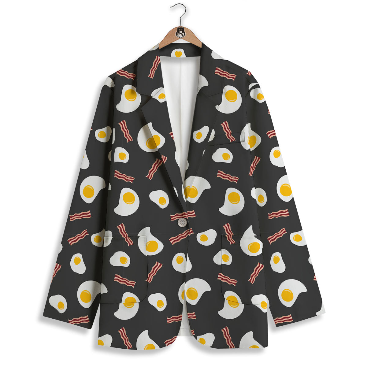 Bacon And Black Fried Egg Print Pattern Women's Blazer-grizzshop