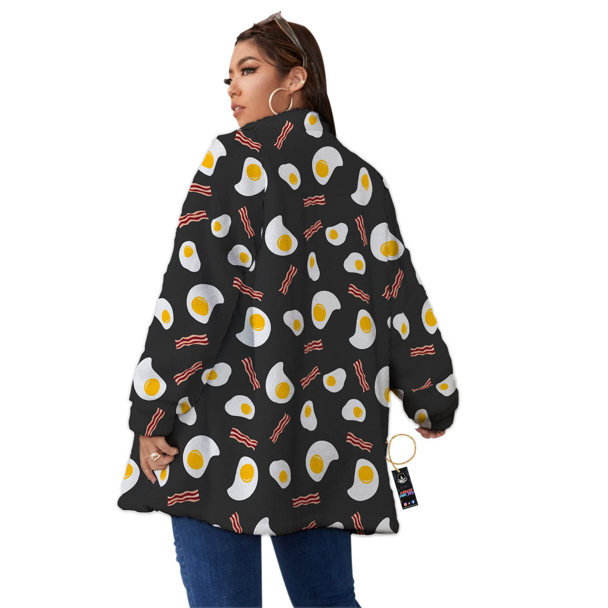 Bacon And Black Fried Egg Print Pattern Women's Sherpa Jacket-grizzshop
