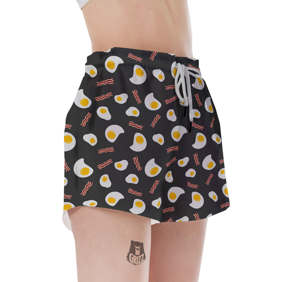 Bacon And Black Fried Egg Print Pattern Women's Shorts-grizzshop