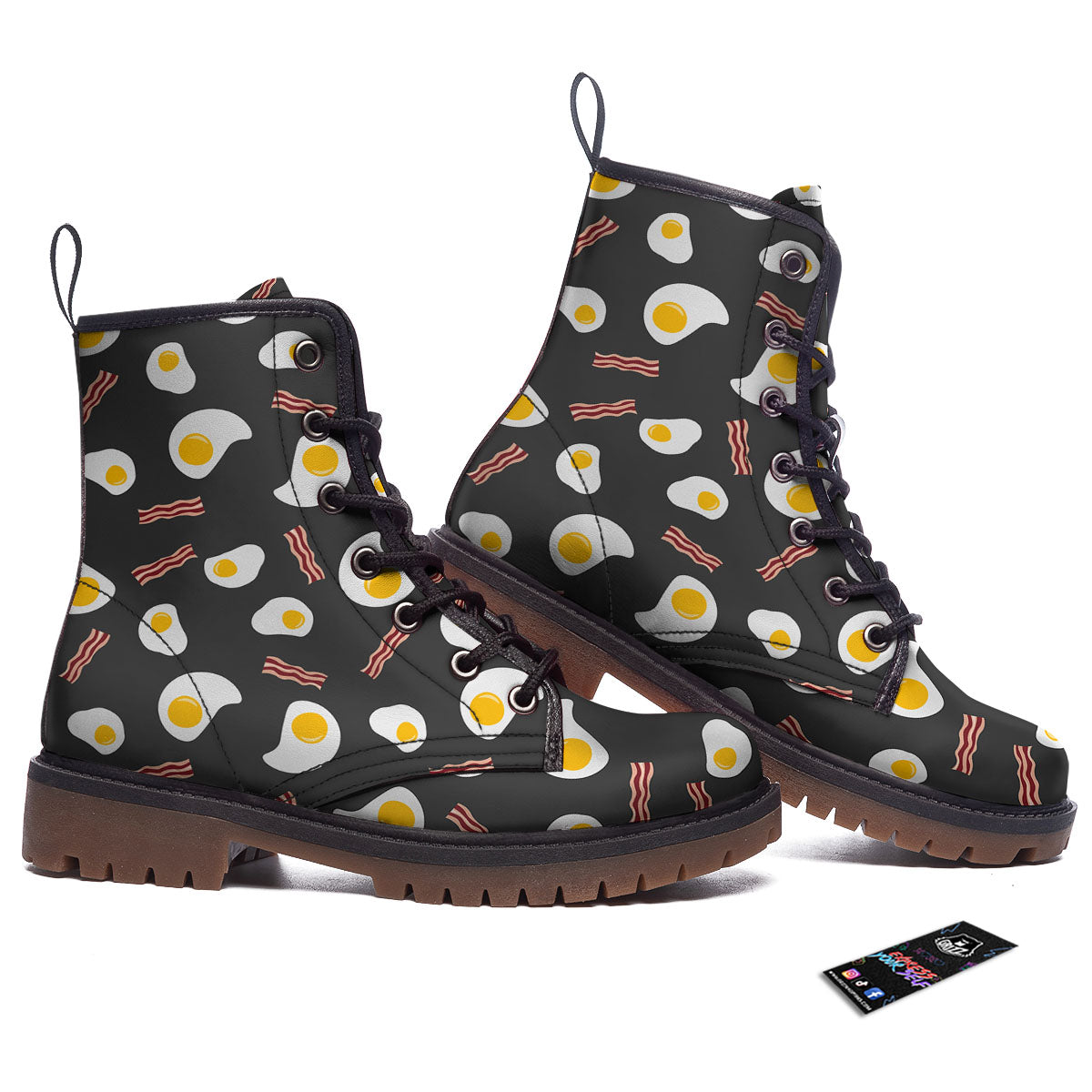 Bacon And Black Fried Egg Print Pattern Work Boots-grizzshop
