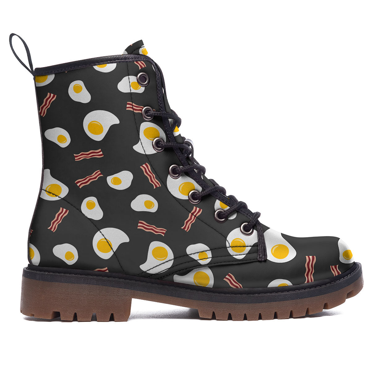 Bacon And Black Fried Egg Print Pattern Work Boots-grizzshop
