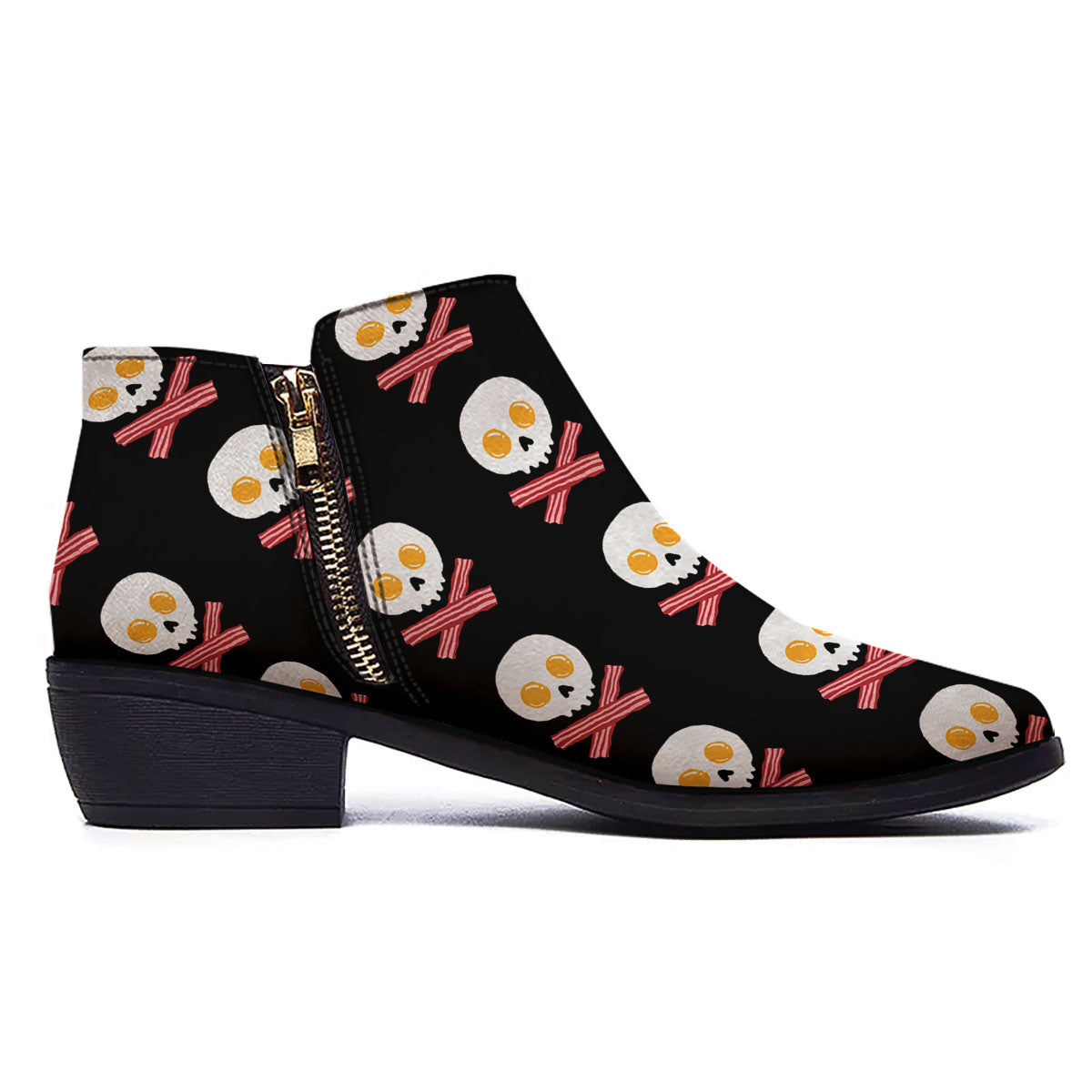 Bacon And Skull Fried Egg Print Pattern Ankle Boots-grizzshop