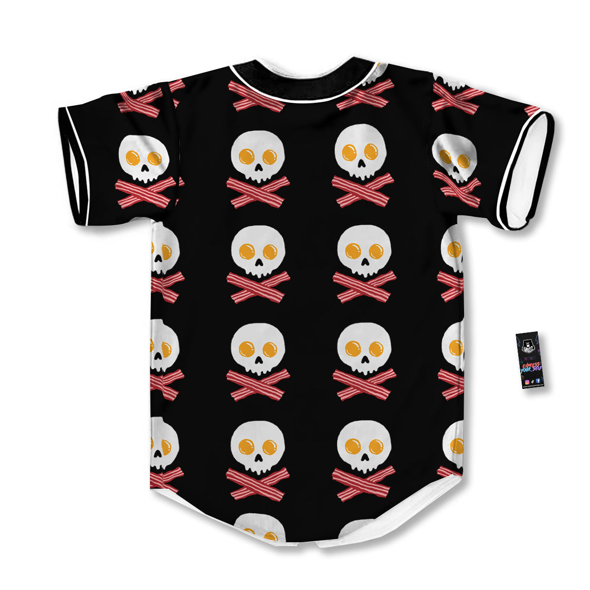 Bacon And Skull Fried Egg Print Pattern Baseball Jersey-grizzshop