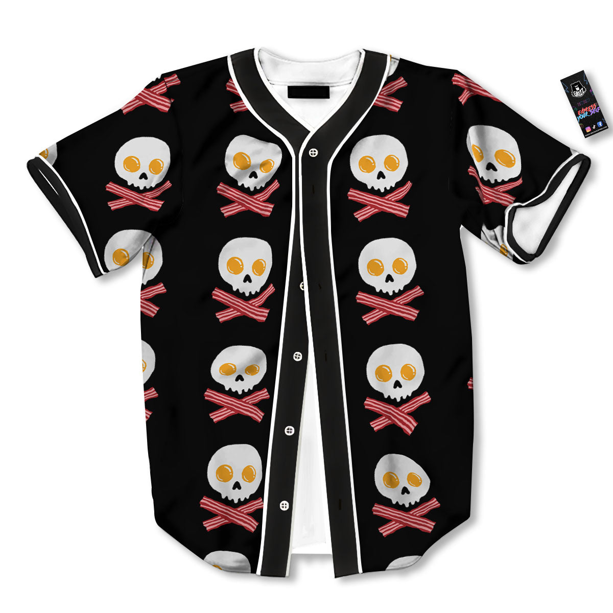 Bacon And Skull Fried Egg Print Pattern Baseball Jersey-grizzshop