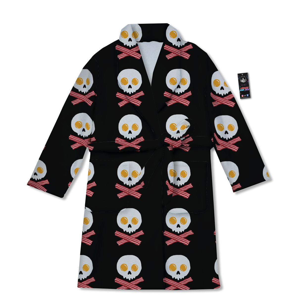 Bacon And Skull Fried Egg Print Pattern Bathrobe-grizzshop