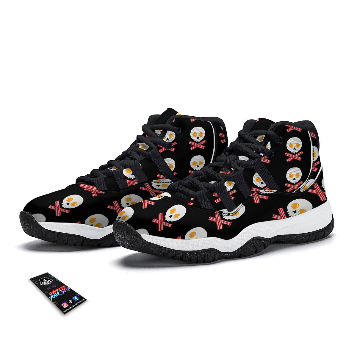Bacon And Skull Fried Egg Print Pattern Black Bball Shoes-grizzshop