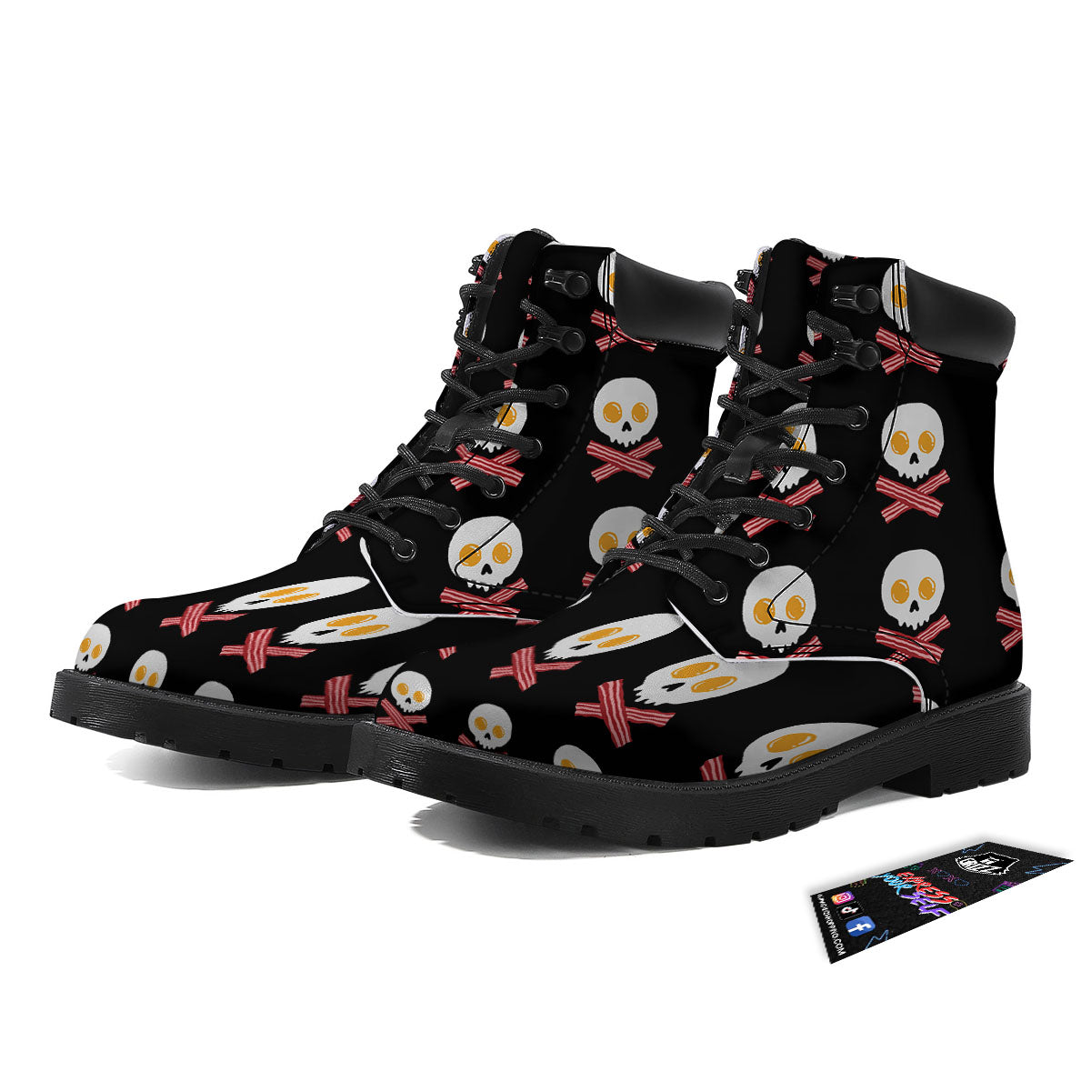 Bacon And Skull Fried Egg Print Pattern Boots-grizzshop