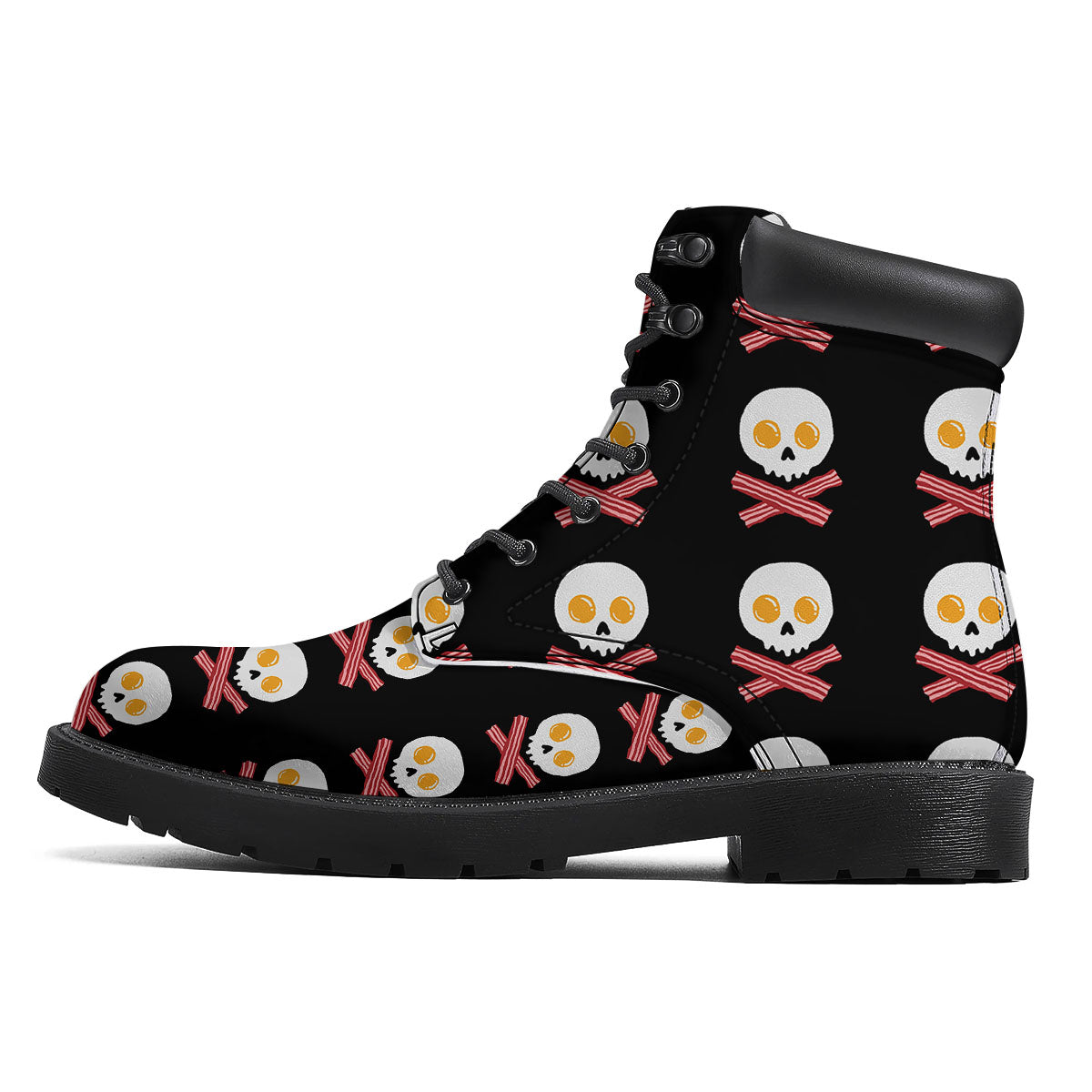 Bacon And Skull Fried Egg Print Pattern Boots-grizzshop